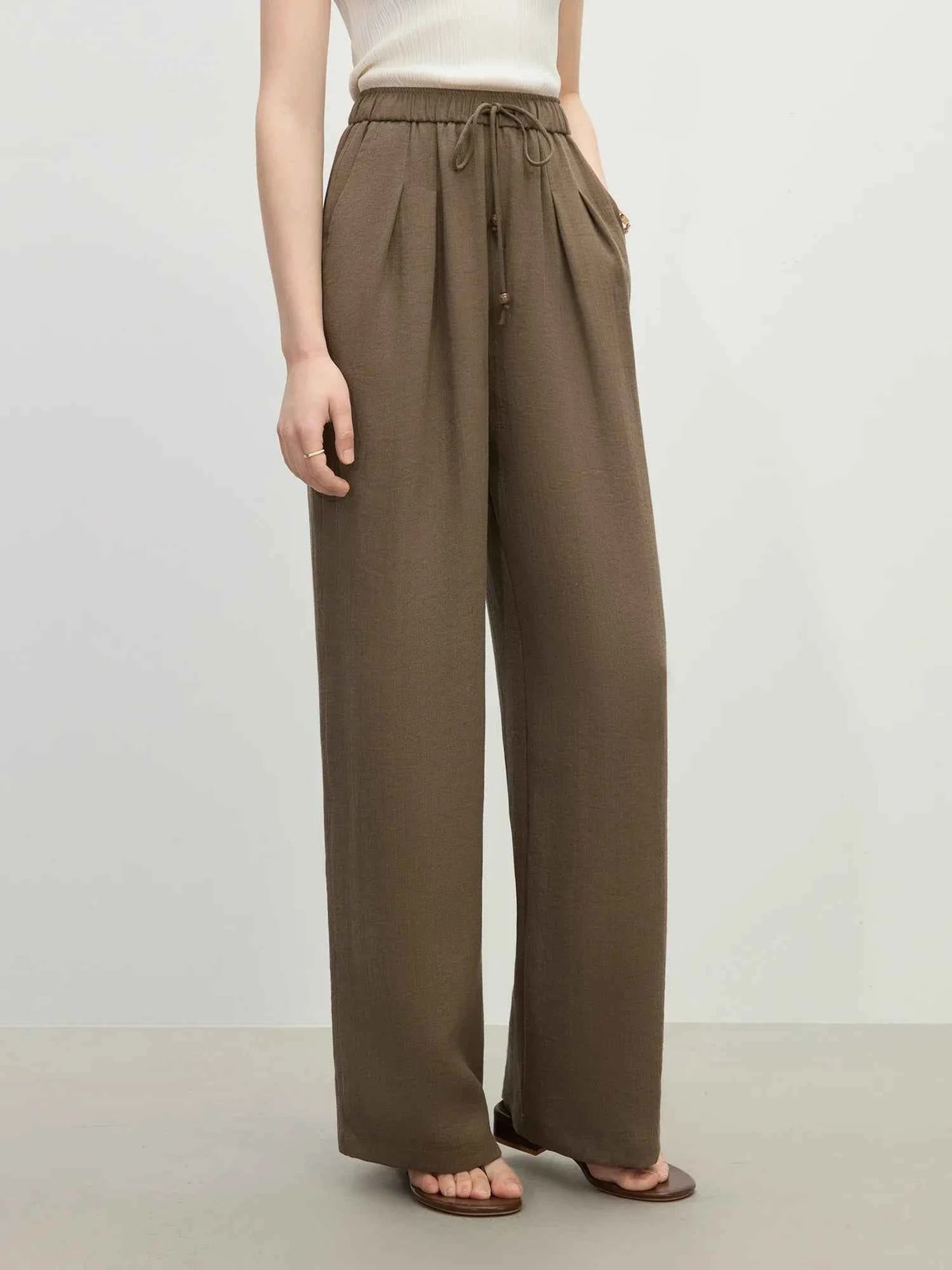 Elastic High Waist Linen Pants