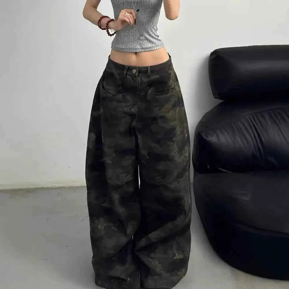 Retro American Style Camouflage Wide Leg Jeans