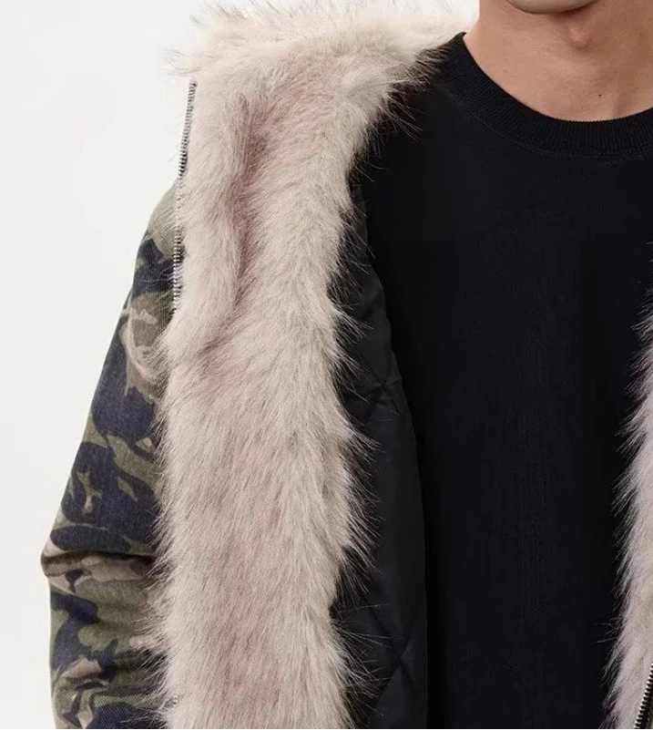 Warm Camouflage Faux Fur Hooded Parka Jacket - Luxuryurbanwear