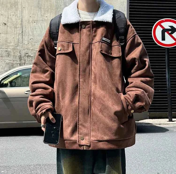 Korean Velvet Fur Collar Padded Parka Jacket