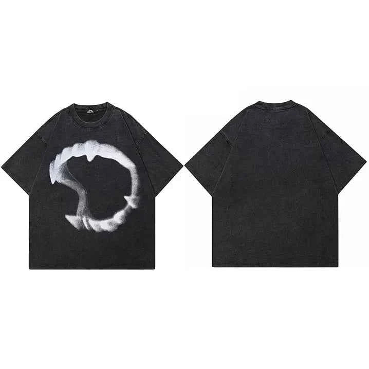 Breathable Oversized Washed Black Graphic T-Shirt