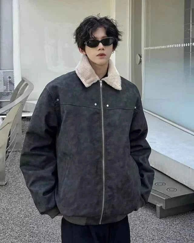 Thickened Fleece Motorcycle Leather Fur Jacket