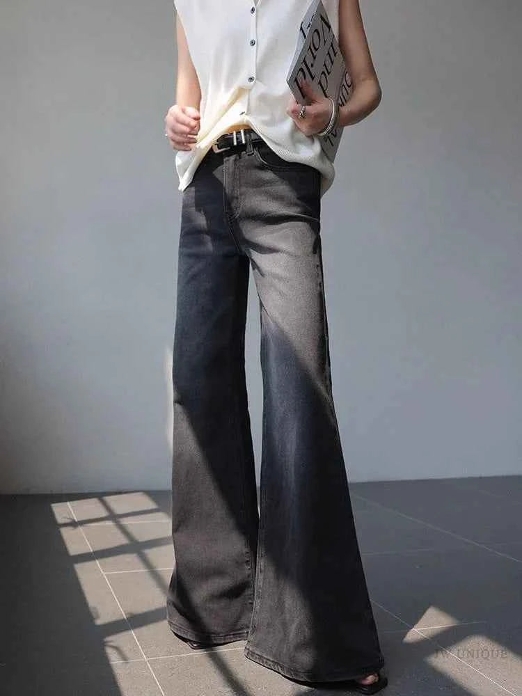 Women Stylish Flared Black Wide Leg Jeans
