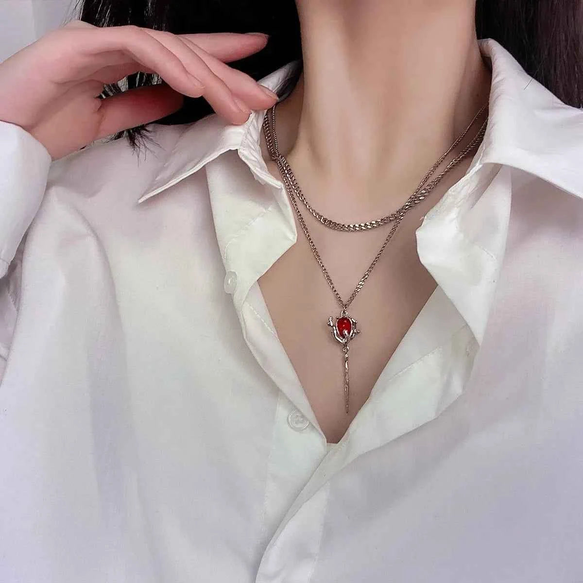 Rave Gift Gothic Red Rose Pendant Necklace