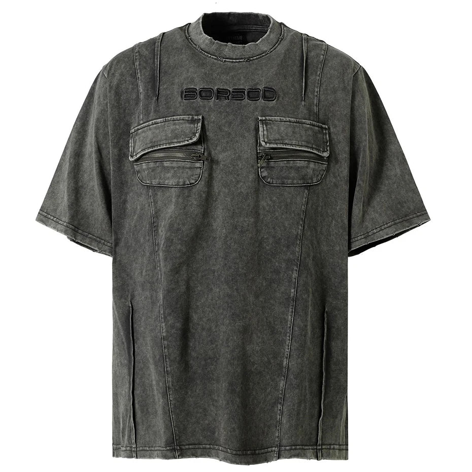Oversized Cargo Pockets Patchwork T-Shirts
