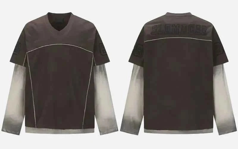 Grunge Two Layered Long Sleeve Sports T-Shirt