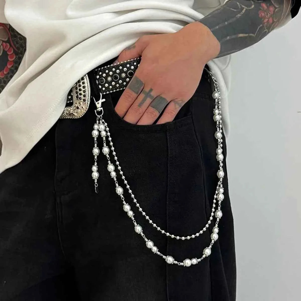 Unique Faddish Imitation Pearl Alloy Waist Chain