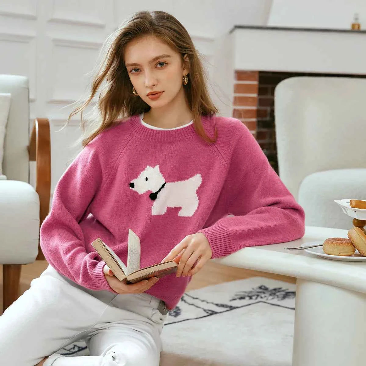 Cozy French Cute Puppy Knit Jumper Sweater