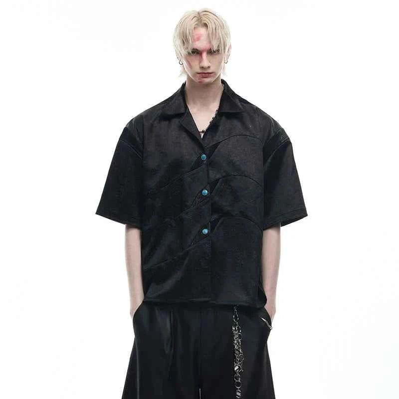Luxurious Glossy Stripe Embossed Short Sleeve Shirt