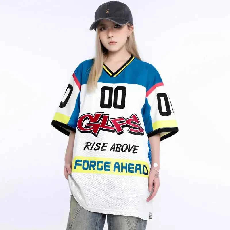Chic Patchwork Mesh Jersey Hip Sport T-Shirt