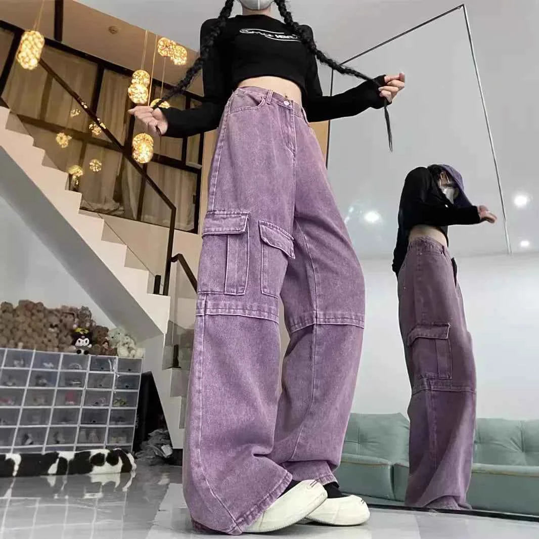 Purple Retro Overalls Jeans