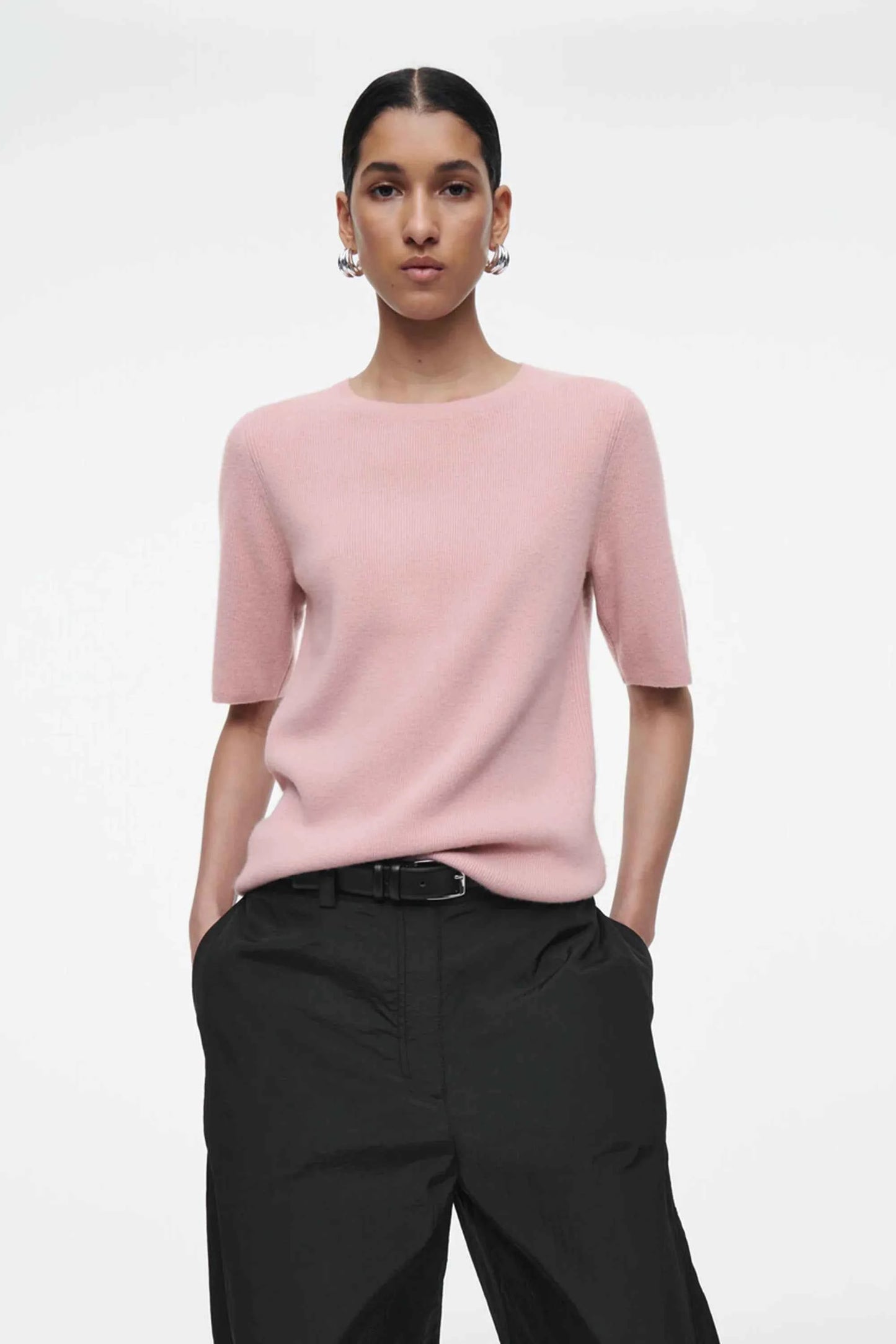 Women Pink Ethereal Spring Casual Knit T-Shirt