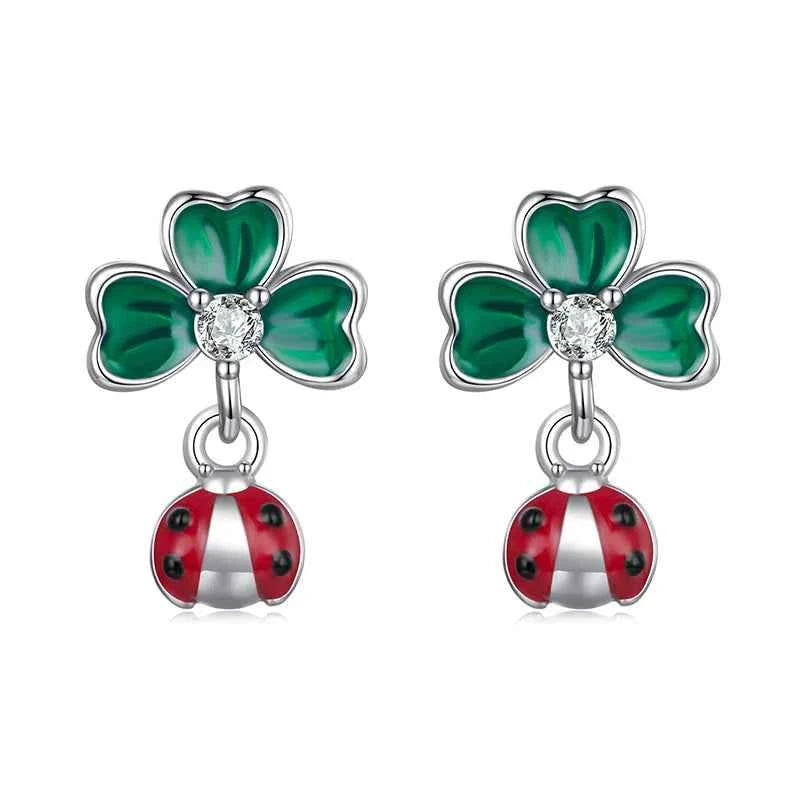 Women Lucky Sterling Silver Ladybug Stud Earrings