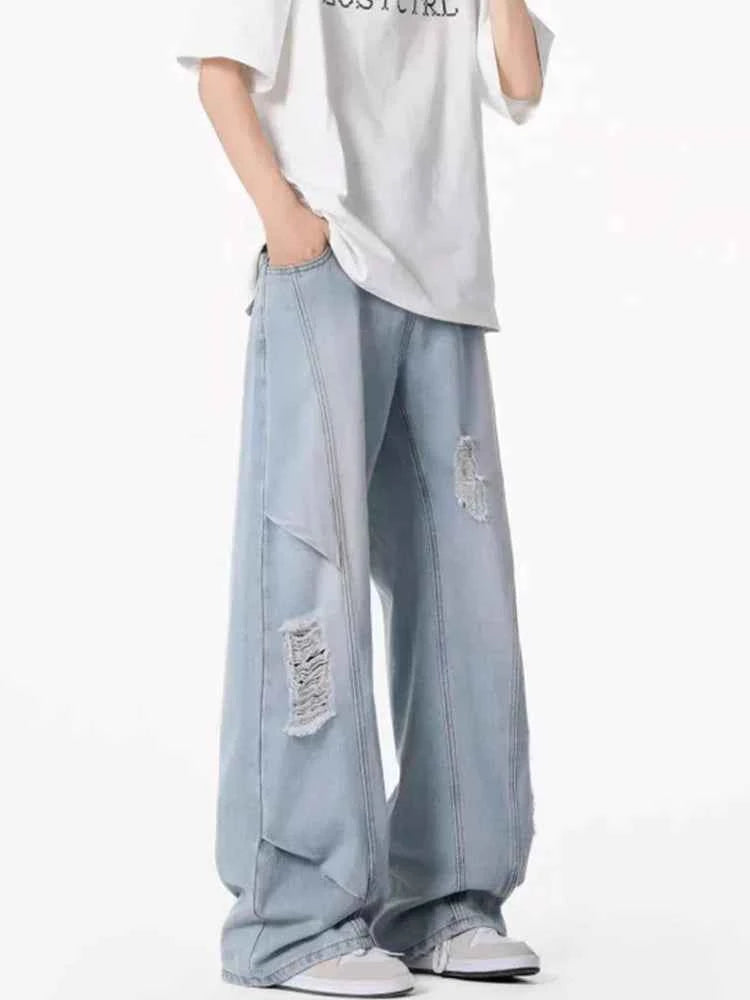 Men's Vintage Ripped Straight Leg Denim Jeans