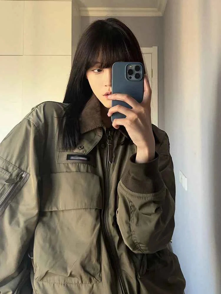 Women Casual Patchwork Zipper Collar Jacket