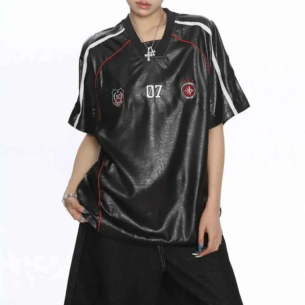 American Summer Short-Sleeved Leather T-Shirt