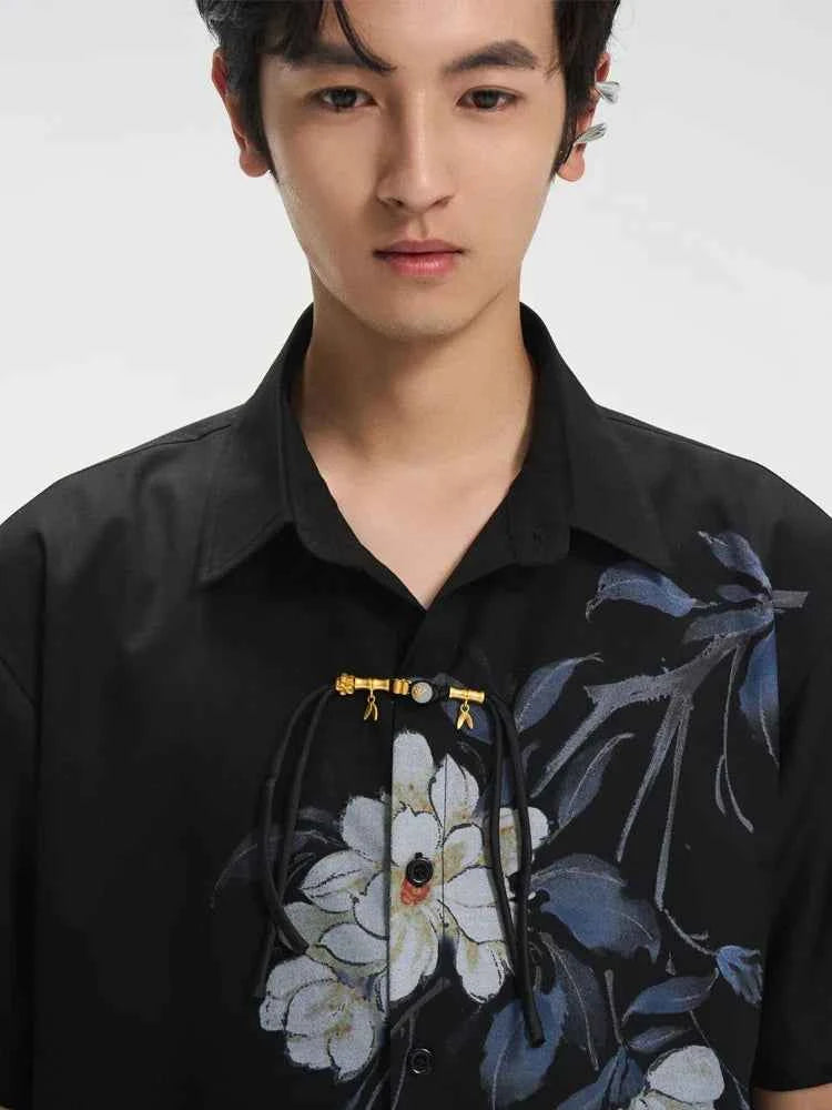Flattering Stylish Black Printed Lapel Shirt