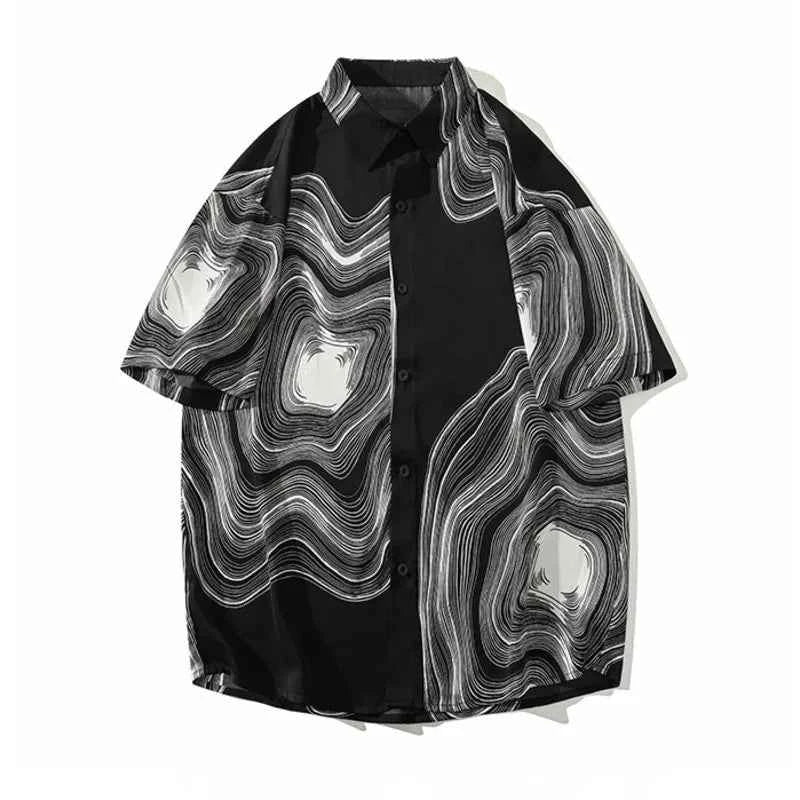 Men's Retro Print Loose Fit Ice Shirt