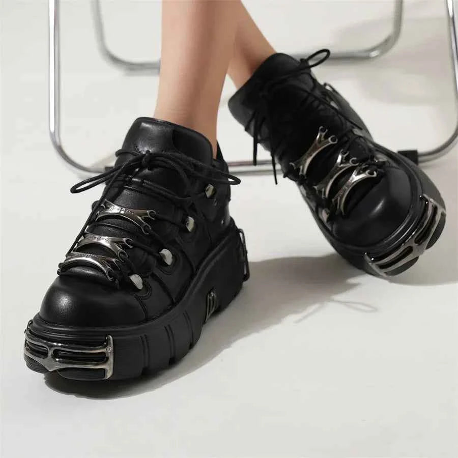 Gothic Retro Lace-Up Ankle Platform Shoes