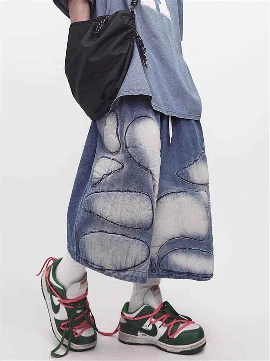 Vintage Distressed Patch Denim Jorts