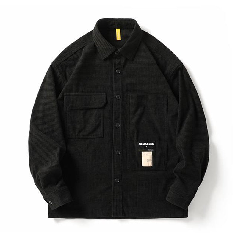 Corduroy Waffle Plaid Semi Collar Overshirt