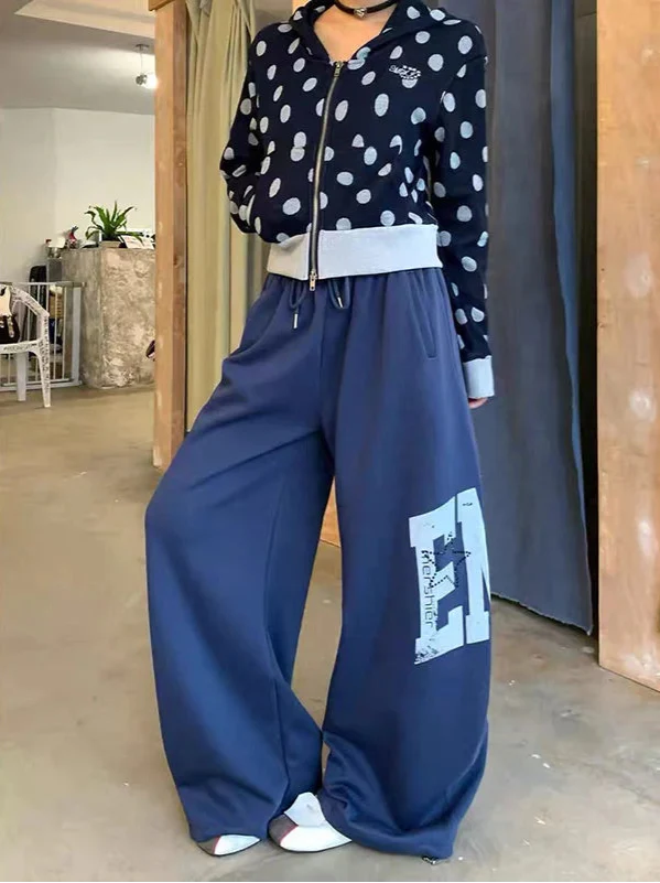 Insulated Gothic Casual Letter Print Wide Leg Sweatpants - Luxuryurbanwear