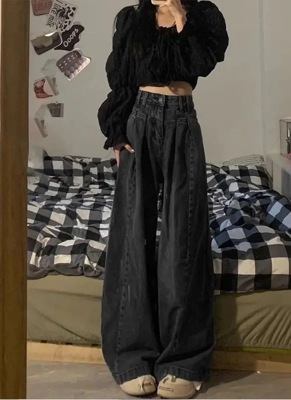 Vintage High Waist Black Emo Jeans - Luxuryurbanwear