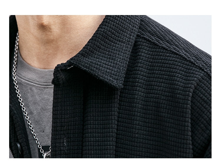 Corduroy Waffle Plaid Semi Collar Overshirt