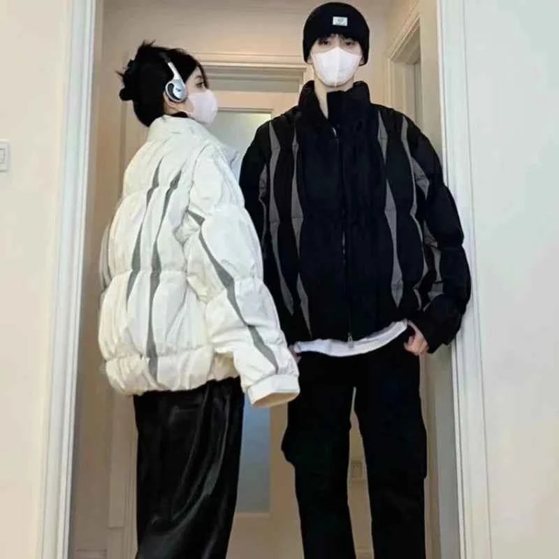 Colorful Striped Fluffy Hip Hop Puffer Jacket