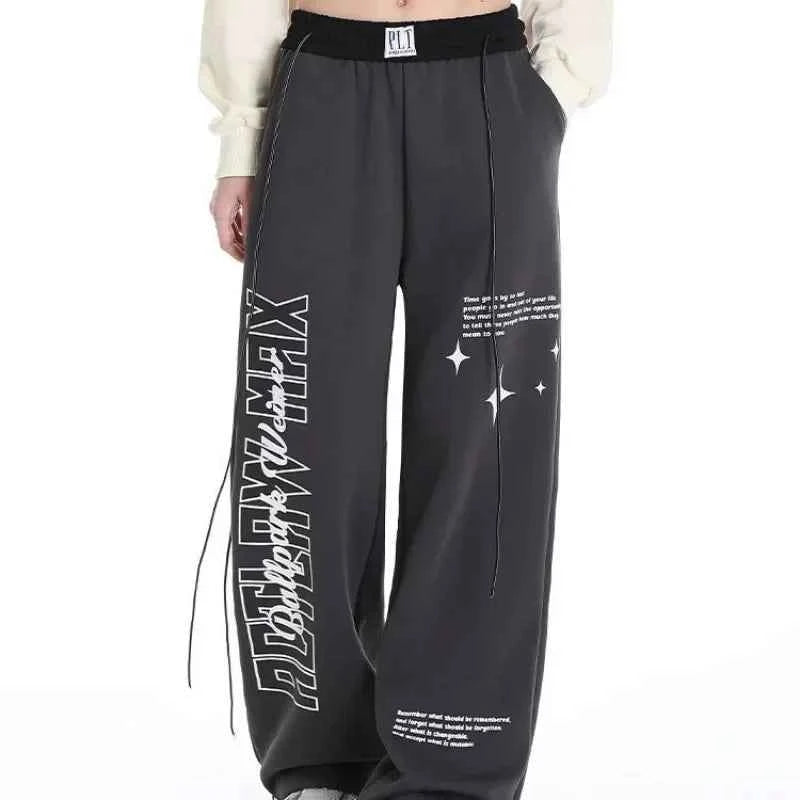 Retro Korean Style Print Baggy Sweatpants