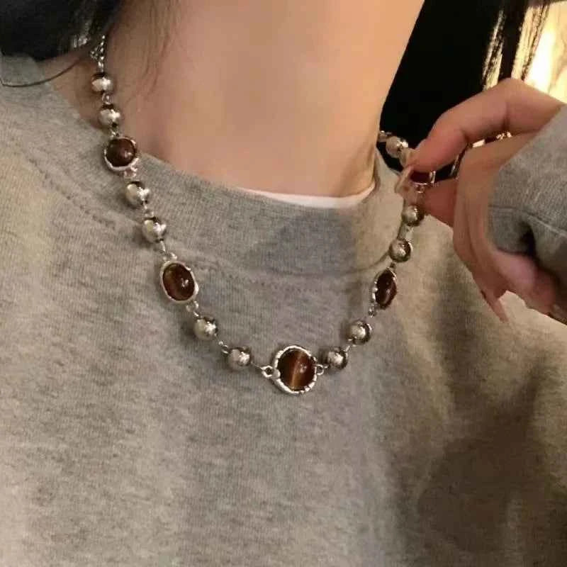 Vintage Brown Beaded Aesthetic Necklace