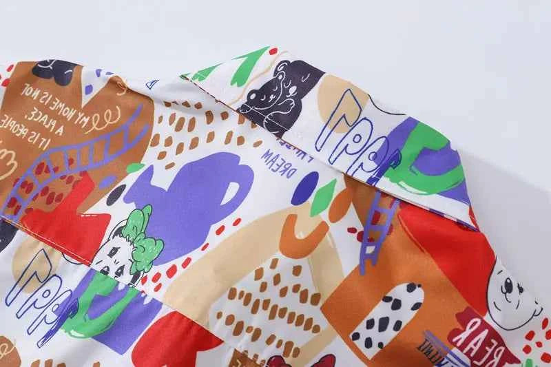 Colorful Cartoon Bear Graffiti Long Sleeve Shirt