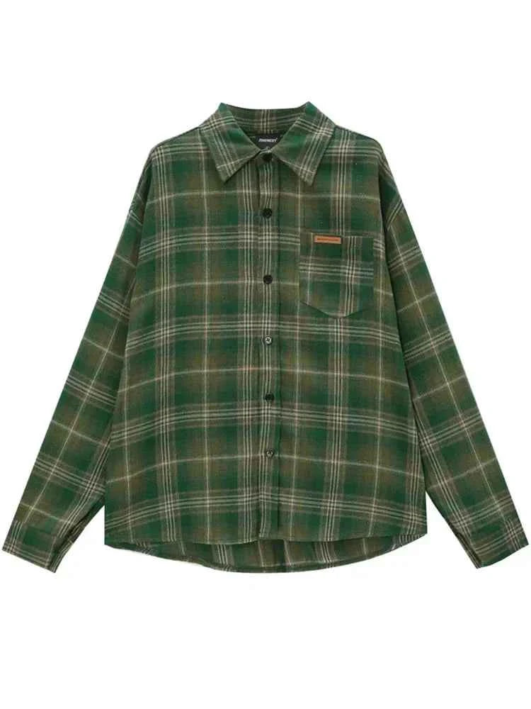 Streetwear Cool Plaid Lapel Autumn Vintage Shirt