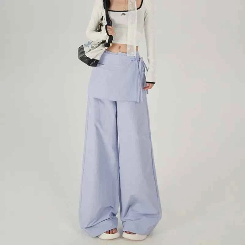 Vintage Casual Lace-Up High Waist Pants