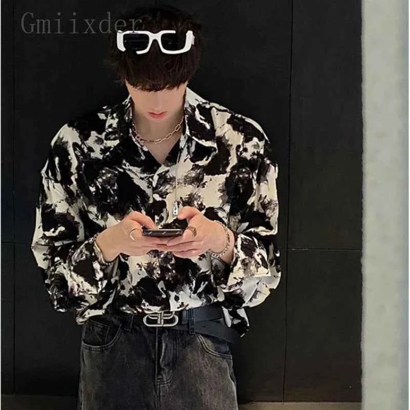 Casual Dark Korean Style Ink Painting Long Shirt