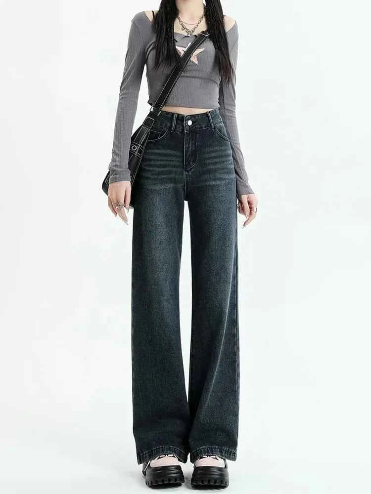 Vintage Black Loose High Waist Slim Jeans