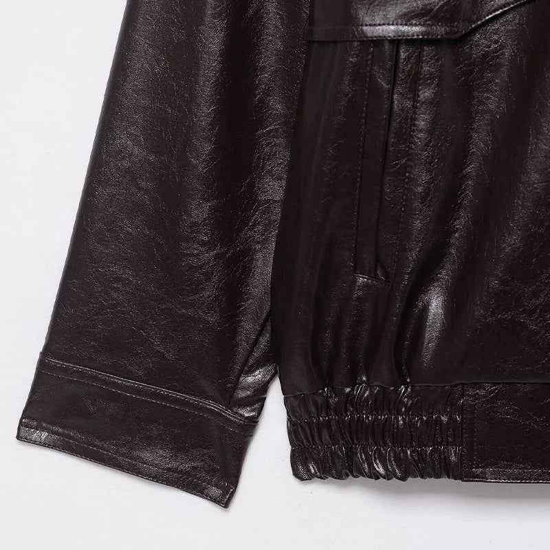 Streetwear Coffee PU Leather Zipper Jacket