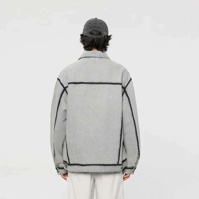 Gray Korean Style Vintage Motorcycle Denim Jacket