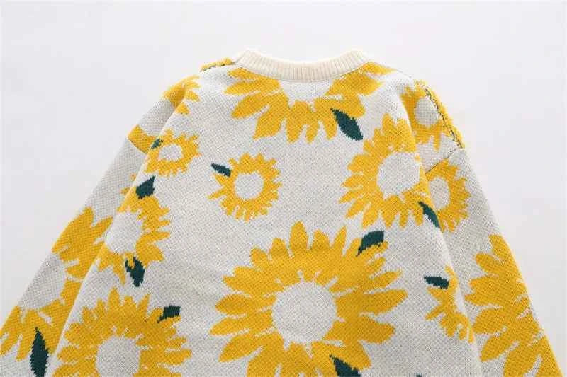 Sunflower Pattern Textured Knit Sweater