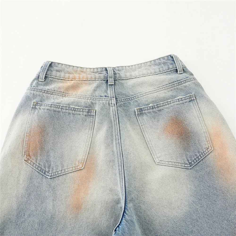 Streetwear Flattering Distressed Tie-Dye Denim Short