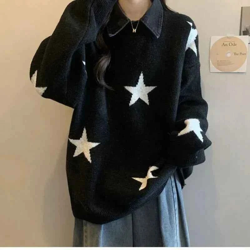 Women Retro Stars Vintage Patchwork Sweater