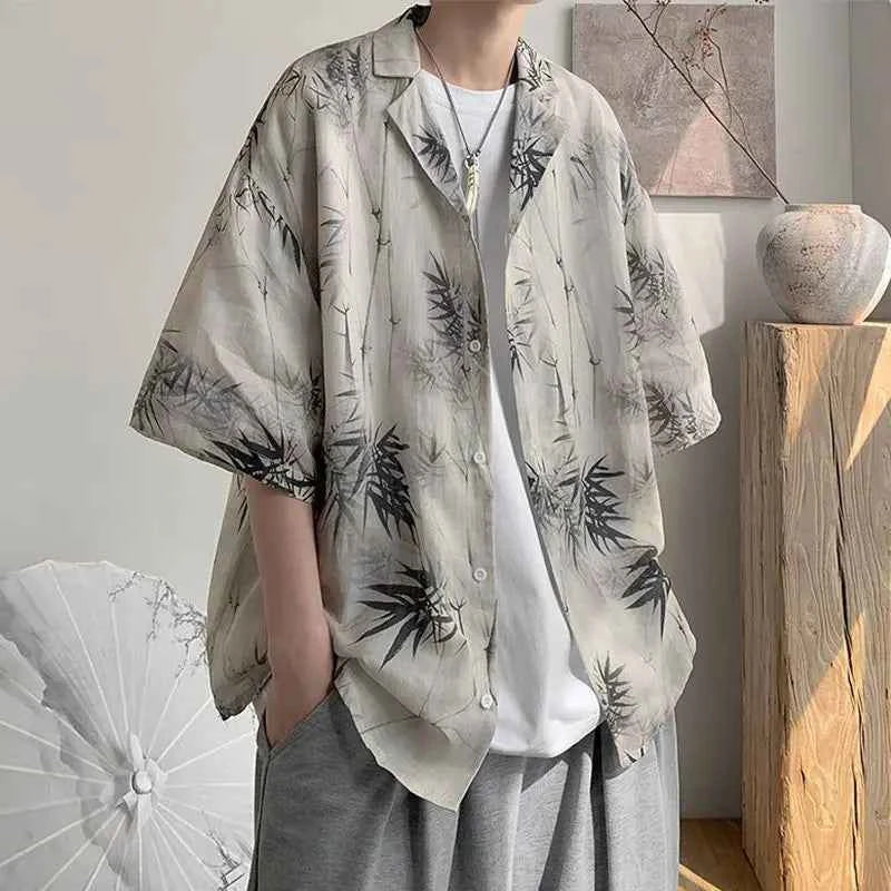 Japanes Style Vintage National Trend Loose Ice Silk Shirt