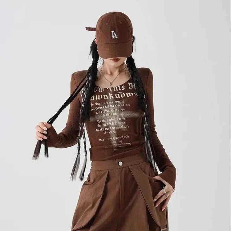 Retro American Letter Printed Velvet T-Shirt