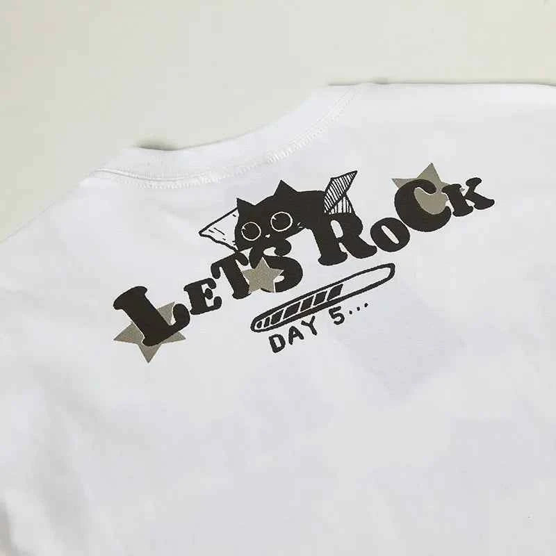 Y2K Funny Black Cat Cartoon Graphic Cotton T-Shirt