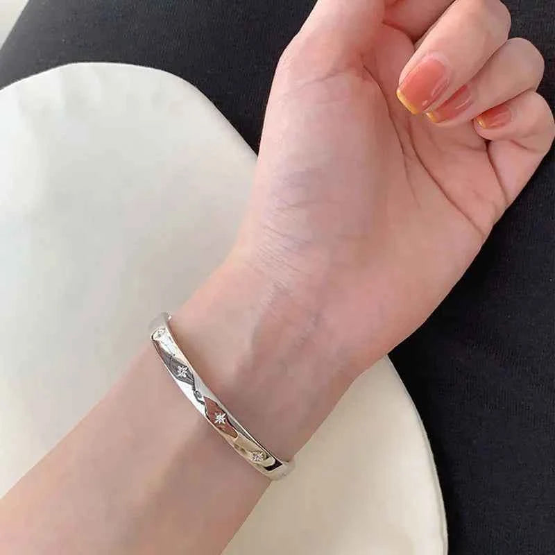 Golden Smooth Stars Sterling Silver And Golden Bracelet