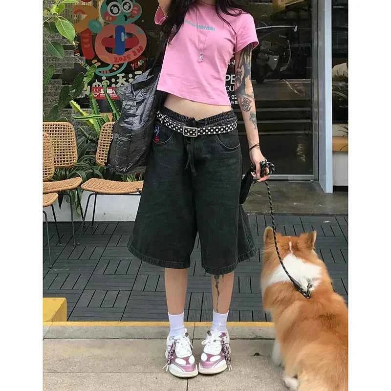 Women American Retro High Waist Slim Denim Short