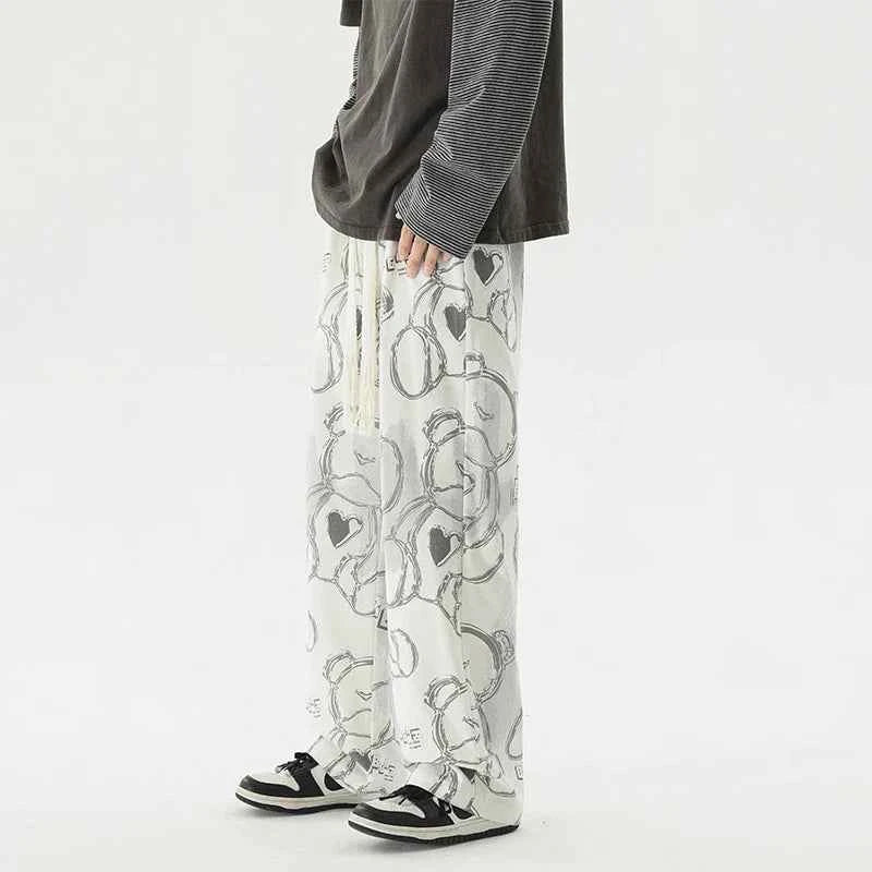 Vintage Graffiti Printed Straight Leg Sweatpants