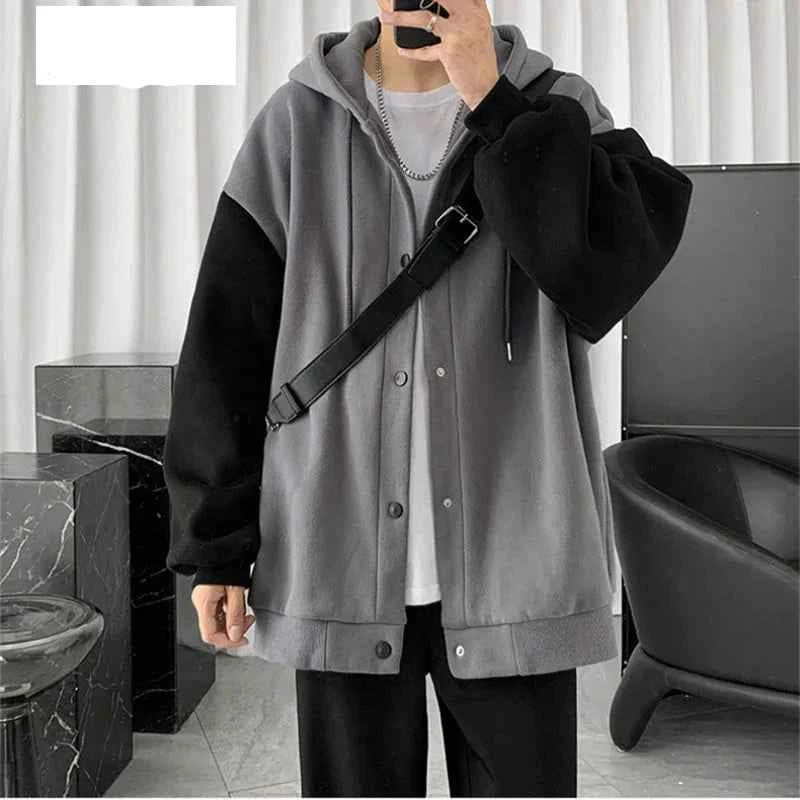Korean Style Simple Single Breasted Hooded Sweatshirt