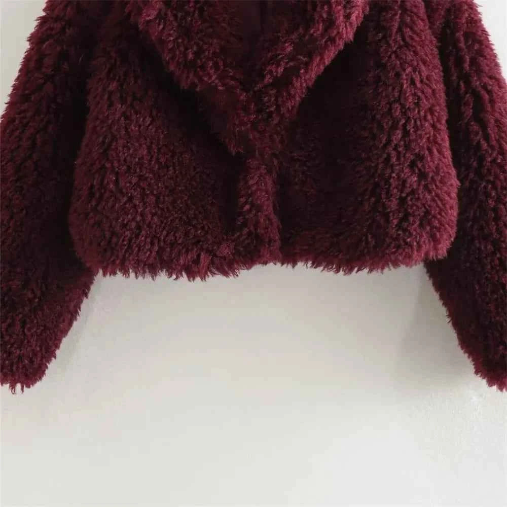 Y2K Comfortable Red Angora Faux Fur Jacket