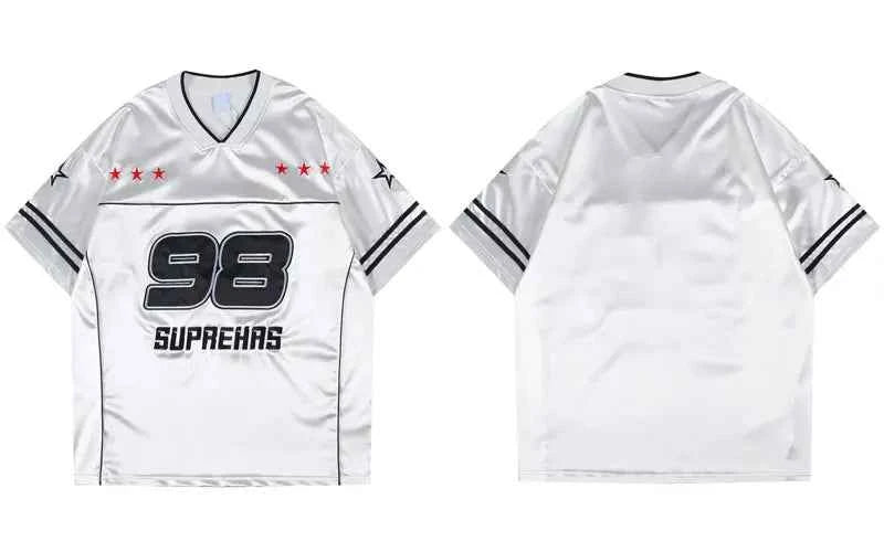 Trendy Streetwear Star Patchwork Jersey Racing T-Shirt